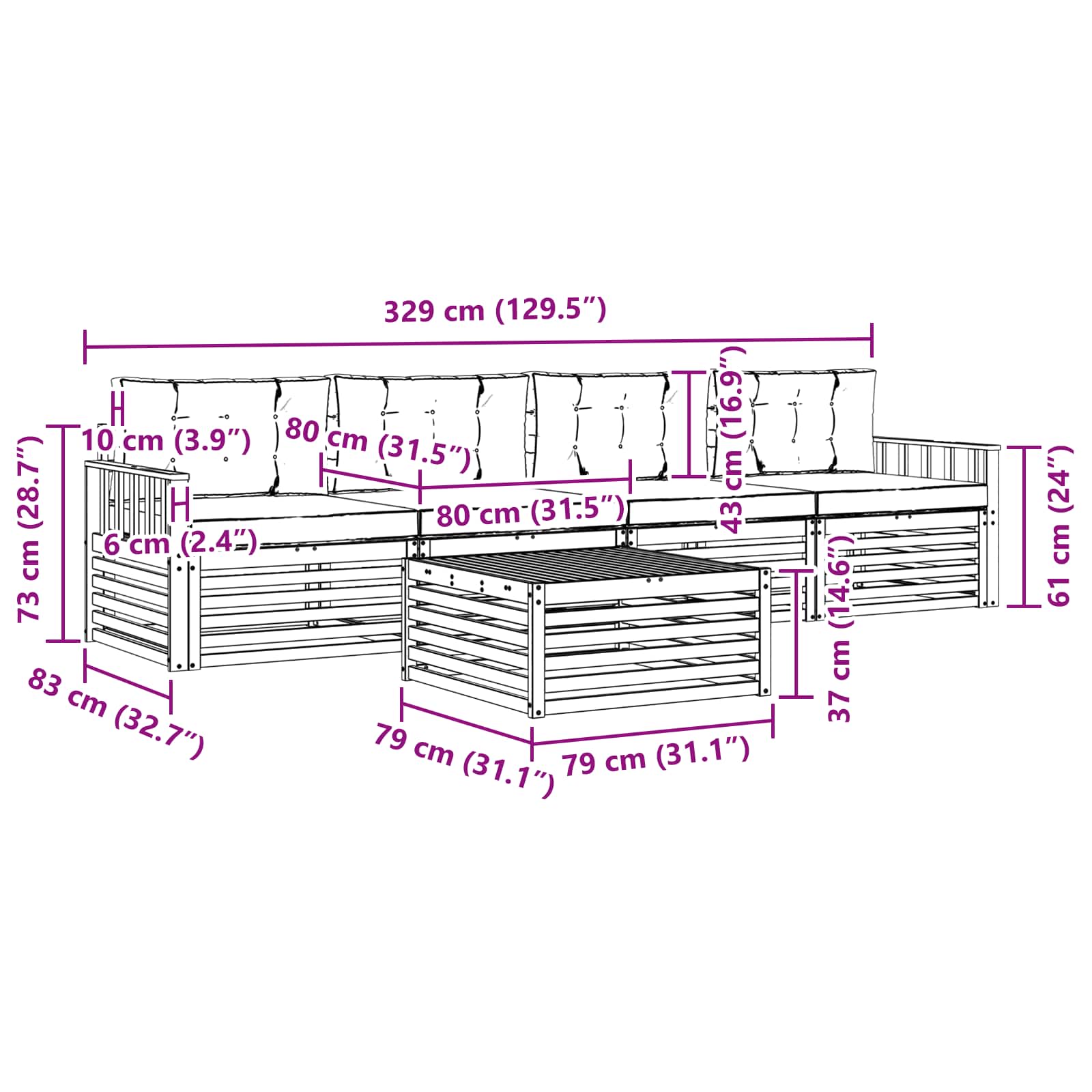Zunanja garnitura za sedenje 5 pcs Naravna in svetlo siva - slika 7