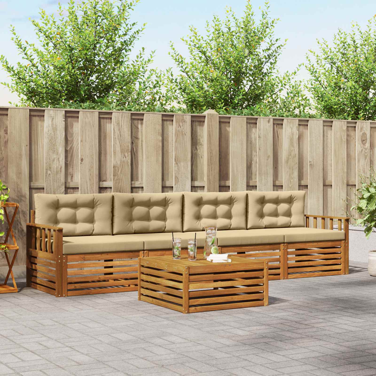 vidaXL Outdoor-Sofagarnitur mit Kissen 5 pcs Natur und Beige