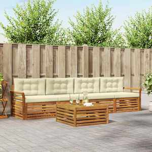 Zunanja garnitura za sedenje z blazino 5 pcs Naravna in smetana