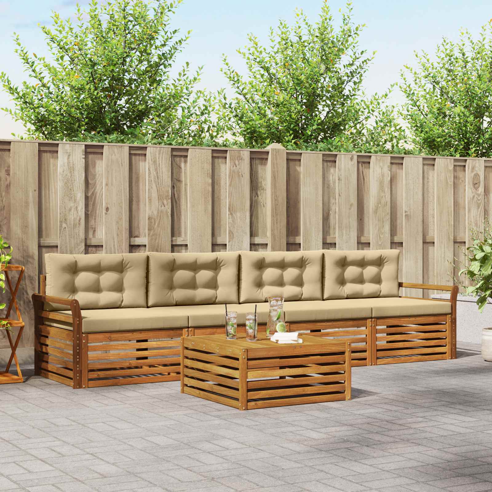 vidaXL Outdoor-Sofagarnitur mit Kissen 5 pcs Natur und Beige