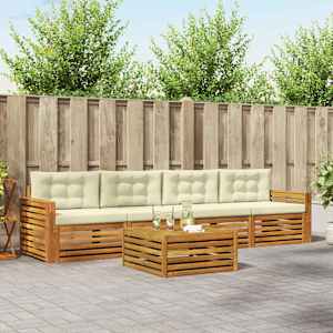 Zunanja garnitura za sedenje z blazino 5 pcs Naravna in smetana