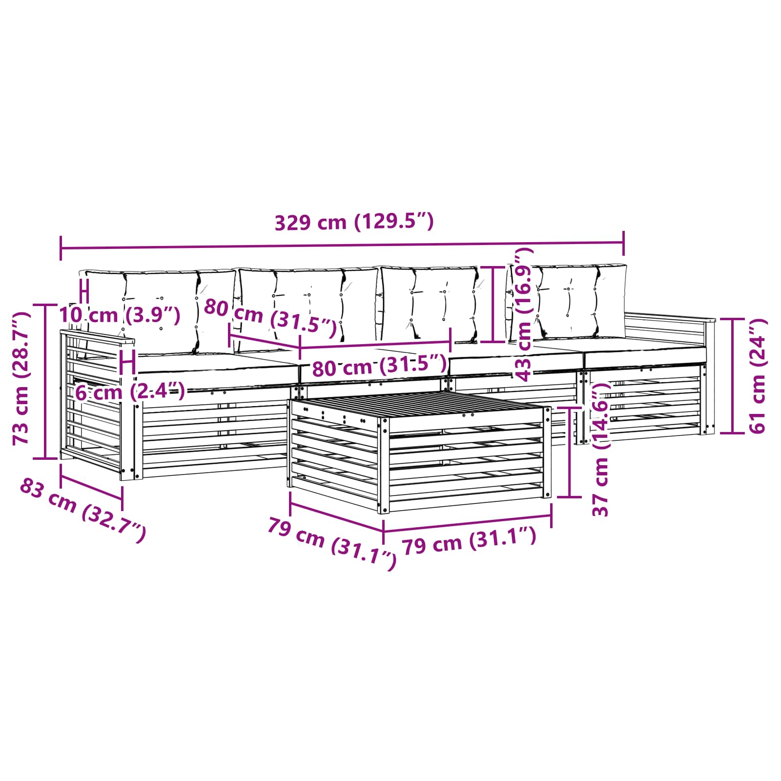Zunanja garnitura za sedenje z blazino 5 pcs Naravna in bež - slika 7