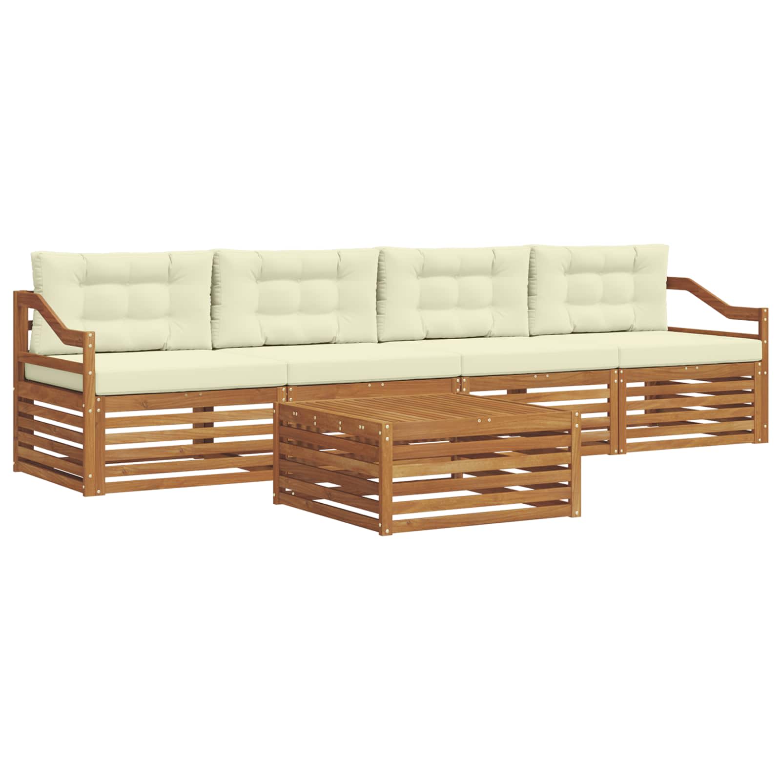 Zunanja garnitura za sedenje z blazino 5 pcs Naravna in smetana - slika 2