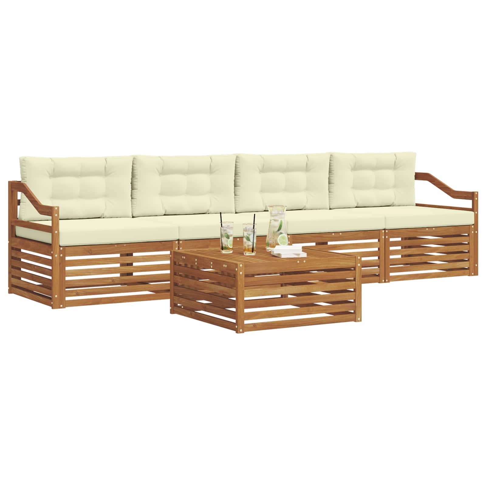 Zunanja garnitura za sedenje z blazino 5 pcs Naravna in smetana - slika 3