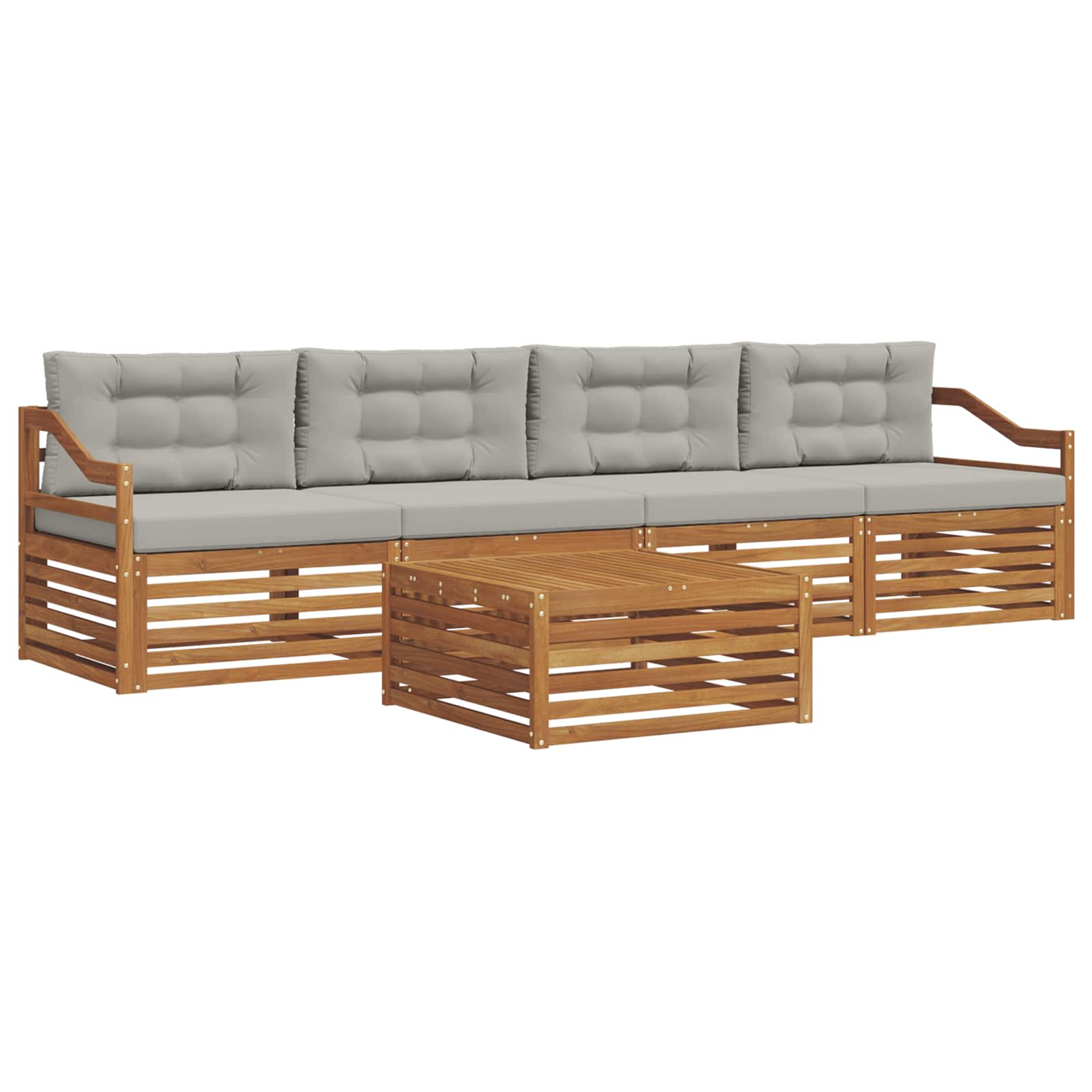 Zunanja garnitura za sedenje 5 pcs Naravna in svetlo siva - slika 2