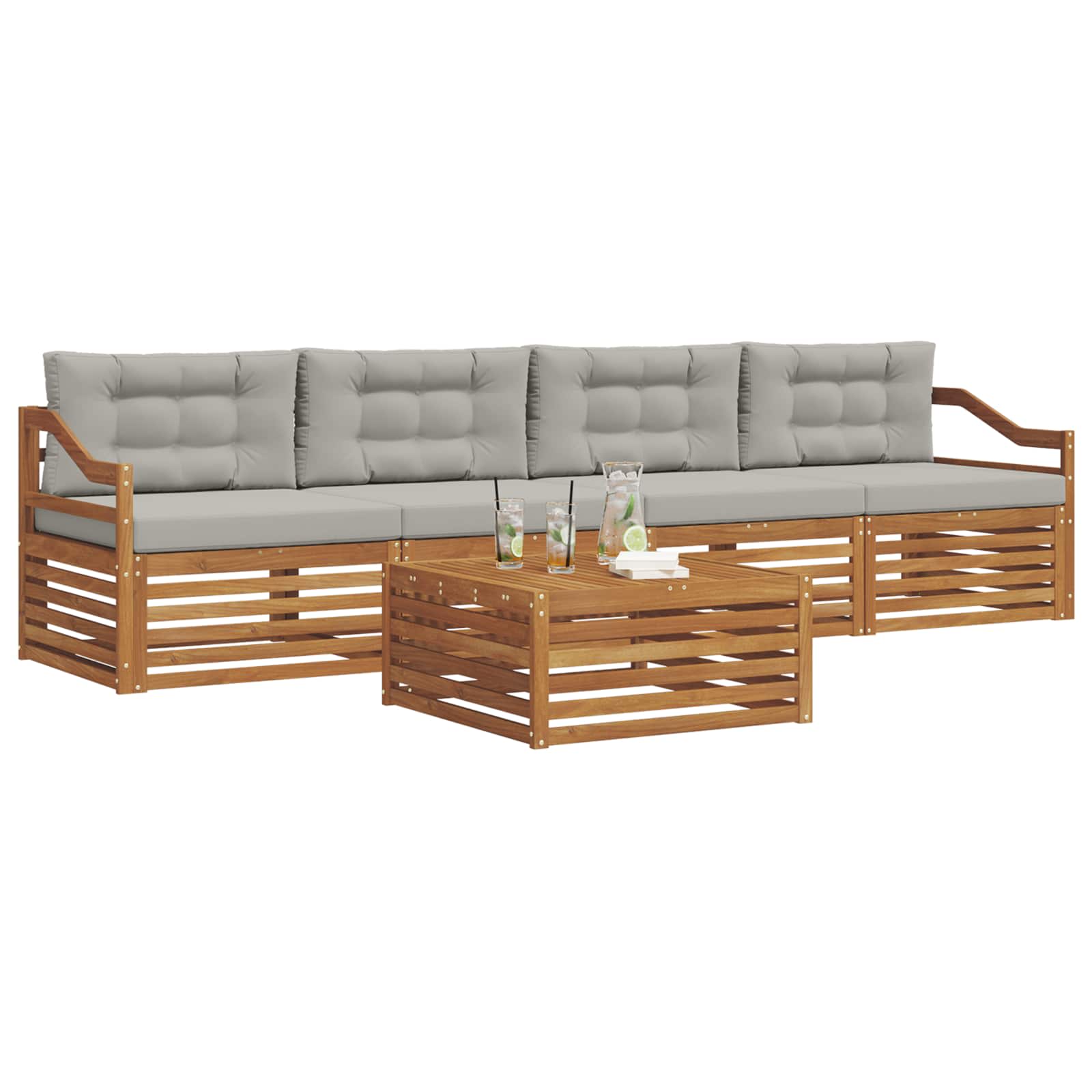 Zunanja garnitura za sedenje 5 pcs Naravna in svetlo siva - slika 3