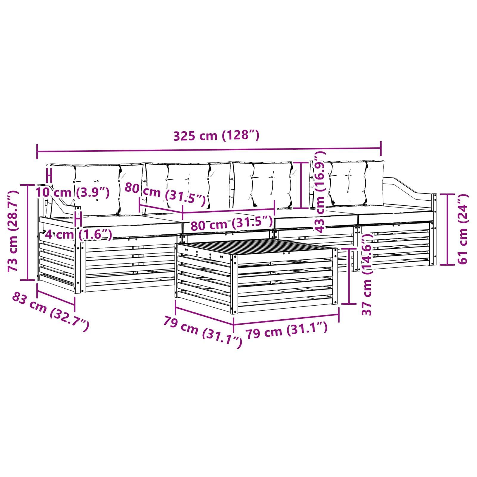 Zunanja garnitura za sedenje 5 pcs Naravna in svetlo siva - slika 7