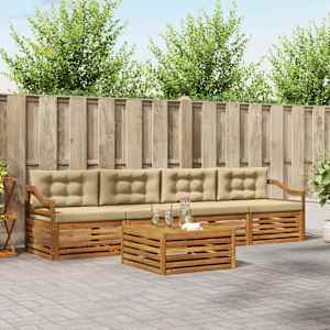 Zunanja garnitura za sedenje z blazino 5 pcs Naravna in bež