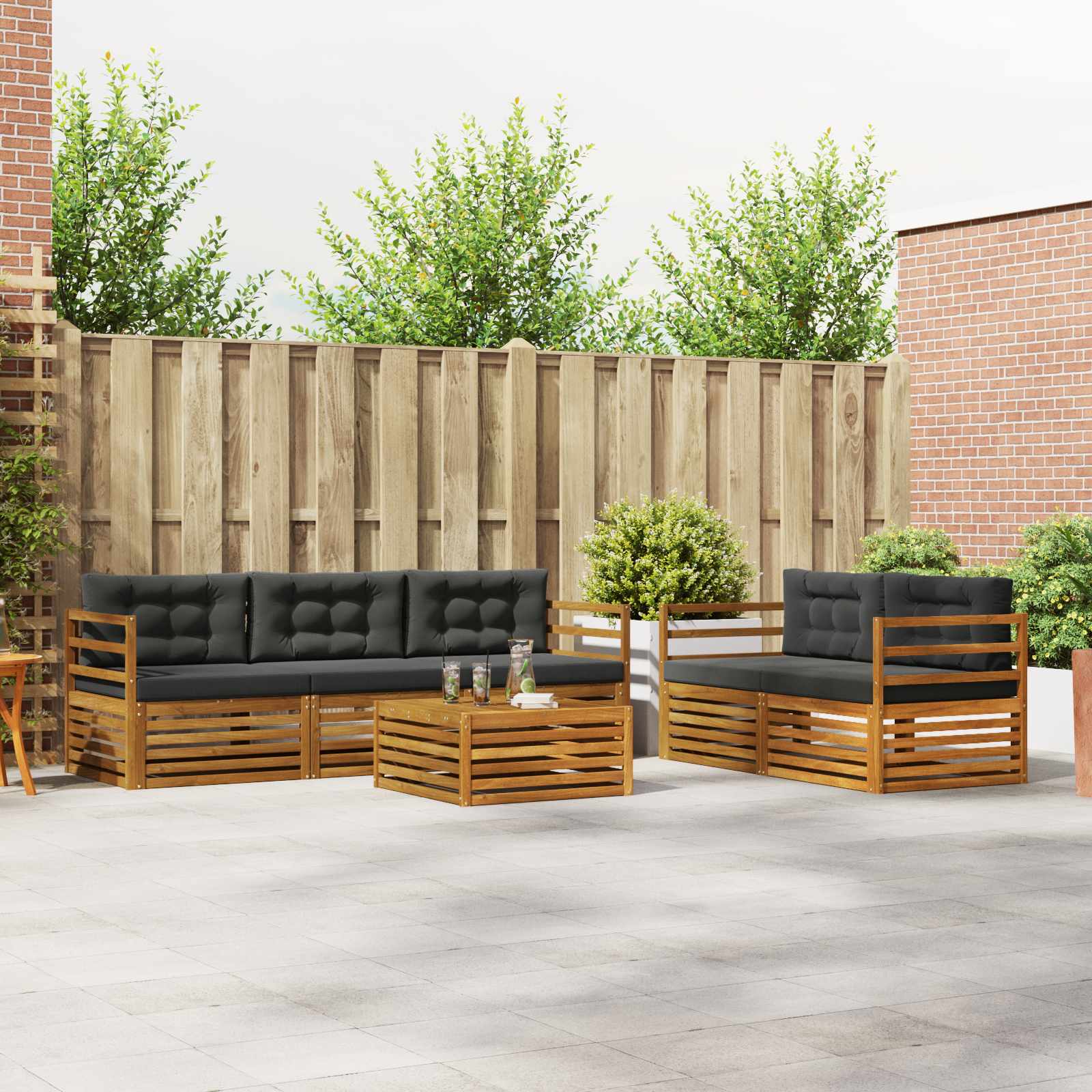 Buiten bankenset met kussen 6 pcs Natuurlijk en Antraciet