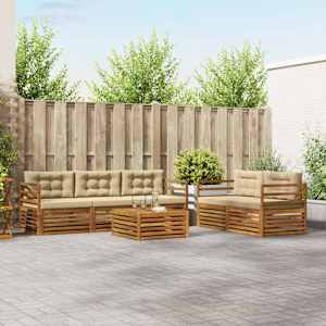 Zunanja garnitura za sedenje z blazino 6 pcs Naravna in bež