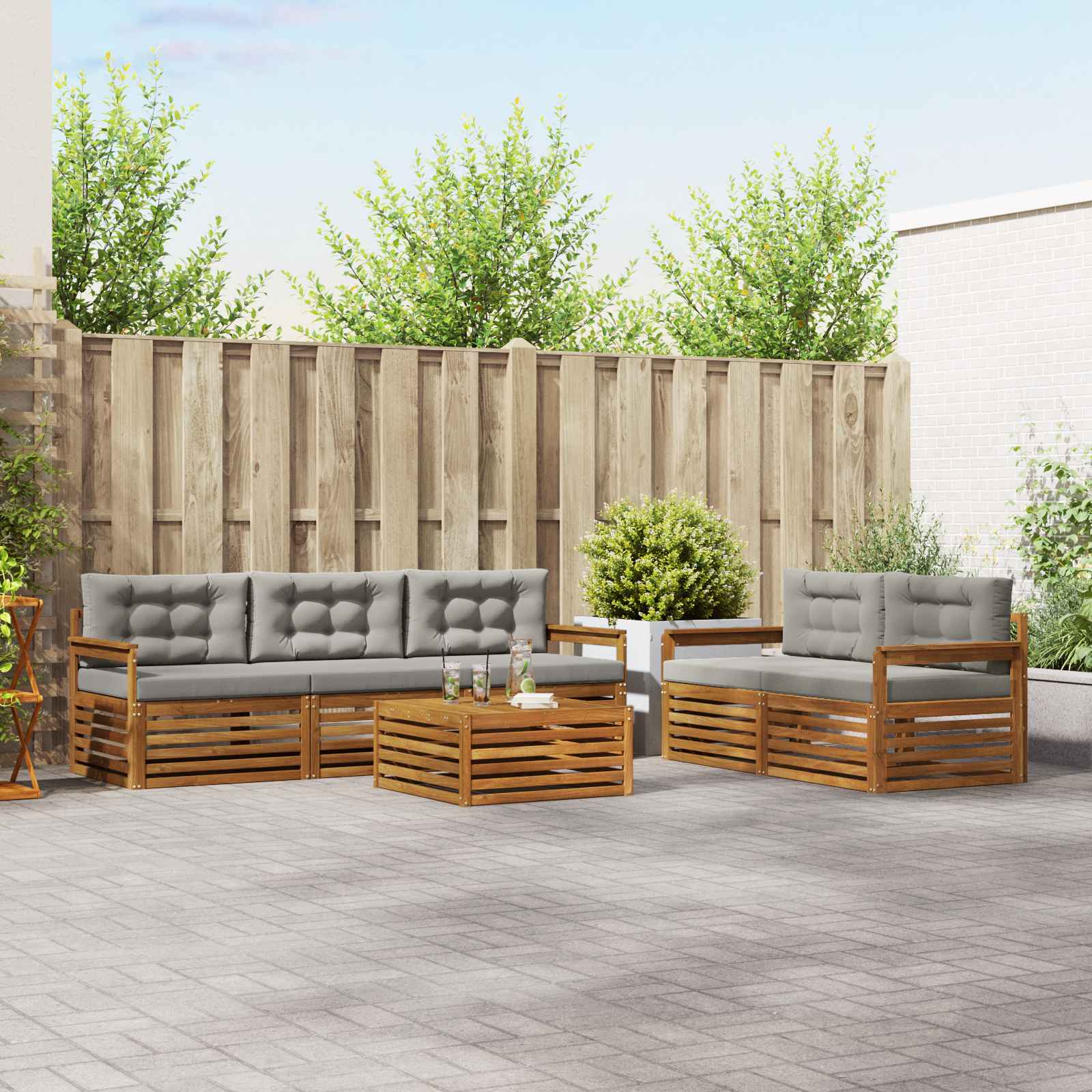 vidaXL Outdoor-Sofagarnitur mit Kissen 6 pcs Natürlich und Hellgrau