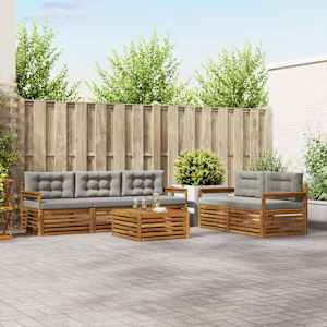 Zunanja garnitura za sedenje 6 pcs Naravna in svetlo siva