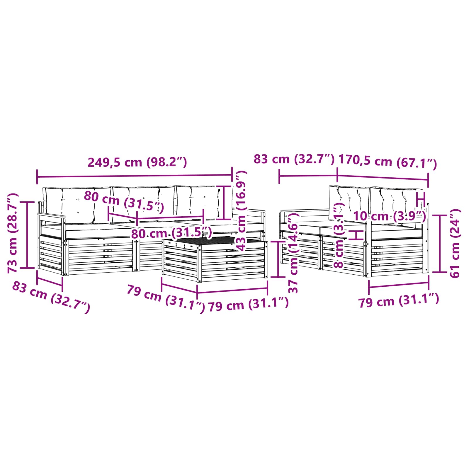 Zunanja garnitura za sedenje 6 pcs Naravna in svetlo siva - slika 7