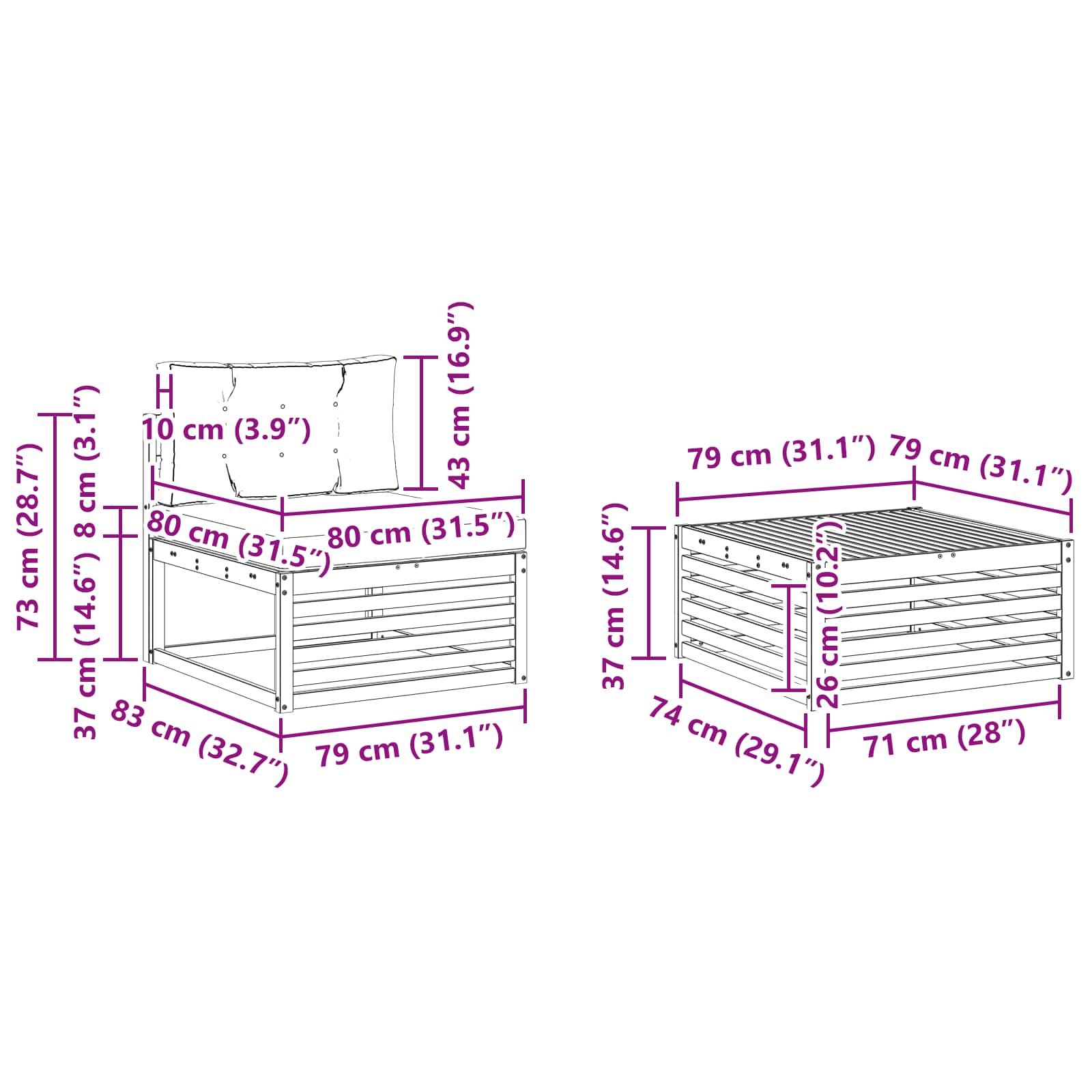 Zunanja garnitura za sedenje 6 pcs Naravna in svetlo siva - slika 8