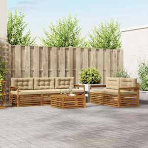 Zunanja garnitura za sedenje z blazino 6 pcs Naravna in bež