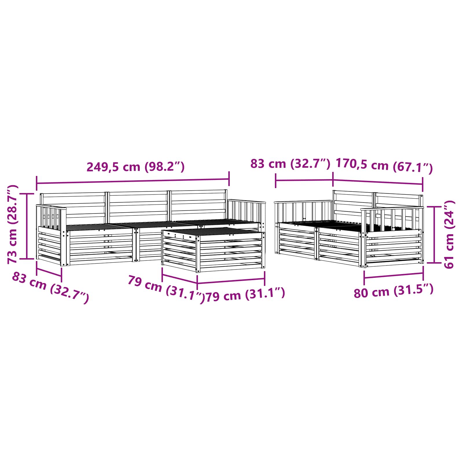 Zunanja garnitura za sedenje 6 pcs Naravna Masiven les akacije - slika 8