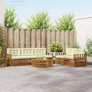 Zunanja garnitura za sedenje z blazino 6 pcs Naravna in smetana