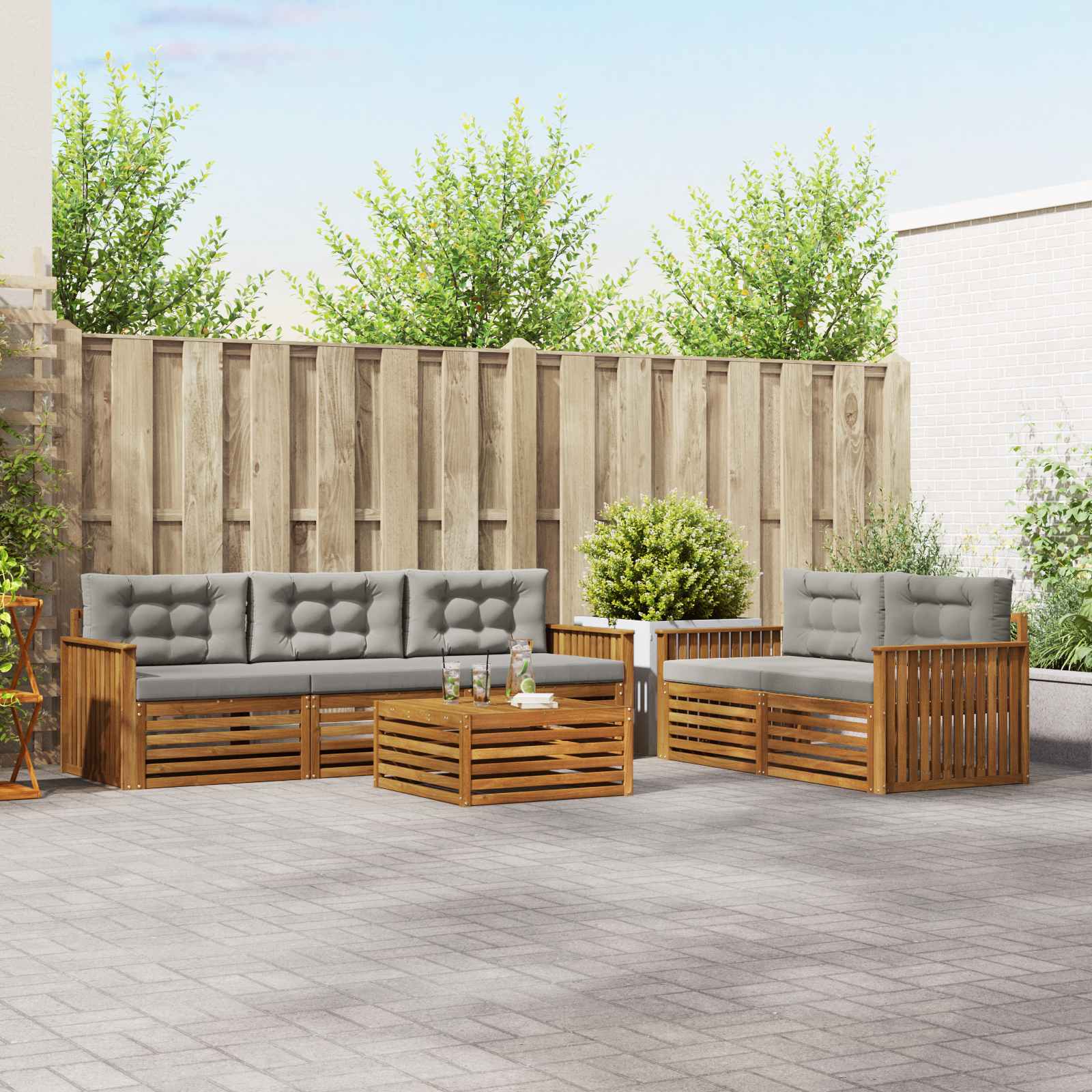 vidaXL Outdoor-Sofagarnitur mit Kissen 6 pcs Natürlich und Hellgrau