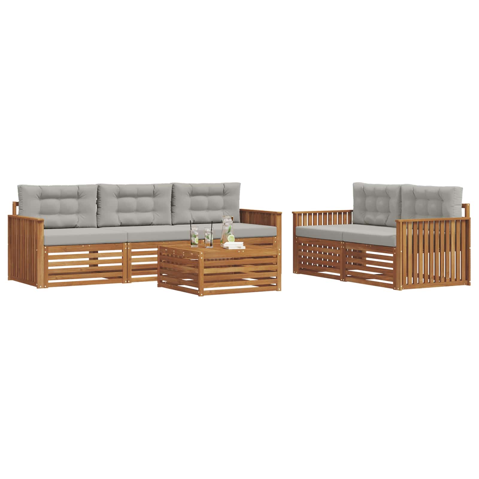 Zunanja garnitura za sedenje 6 pcs Naravna in svetlo siva - slika 3