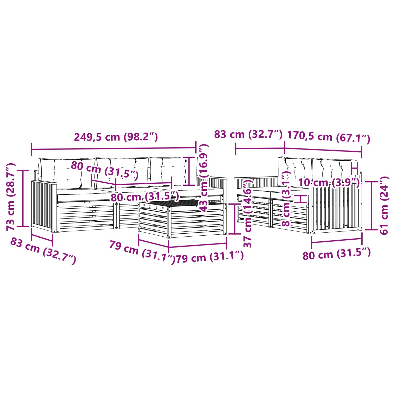 Zunanja garnitura za sedenje 6 pcs Naravna in svetlo siva - slika 7