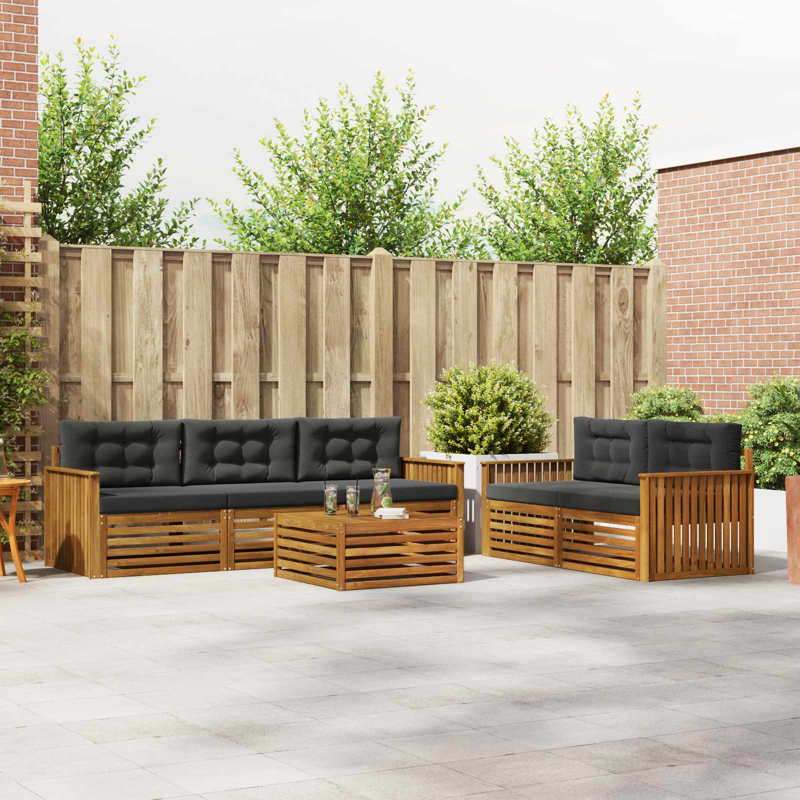 vidaXL Outdoor-Sofagarnitur mit Kissen 6 pcs Natur und Anthrazit