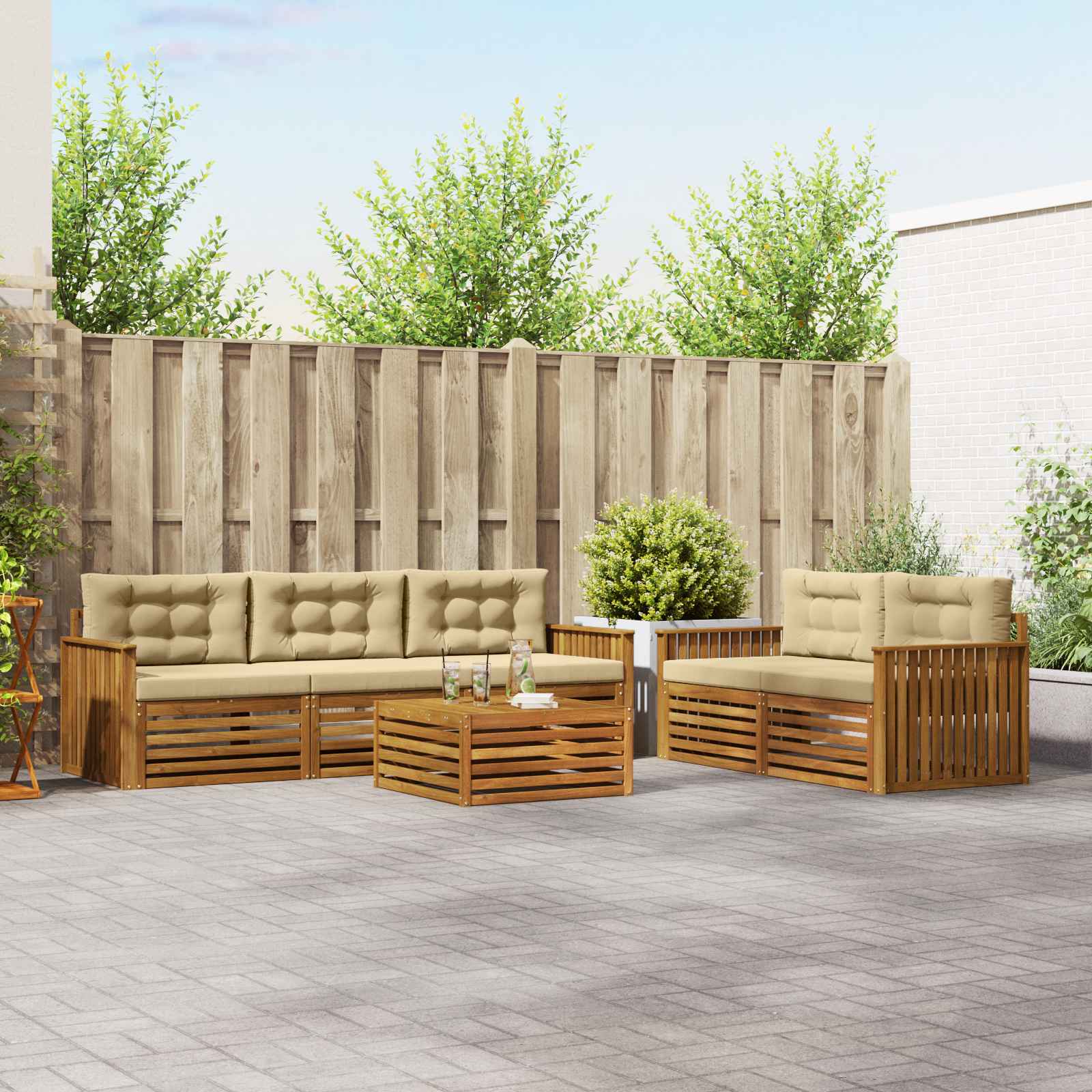 Udendørs sofagruppe modulopbygget i akacietræ - naturlig/beige