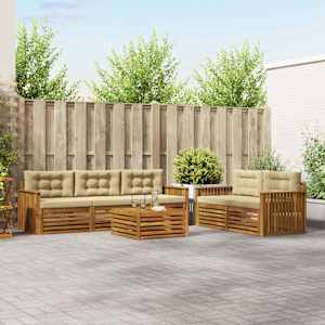 Zunanja garnitura za sedenje z blazino 6 pcs Naravna in bež