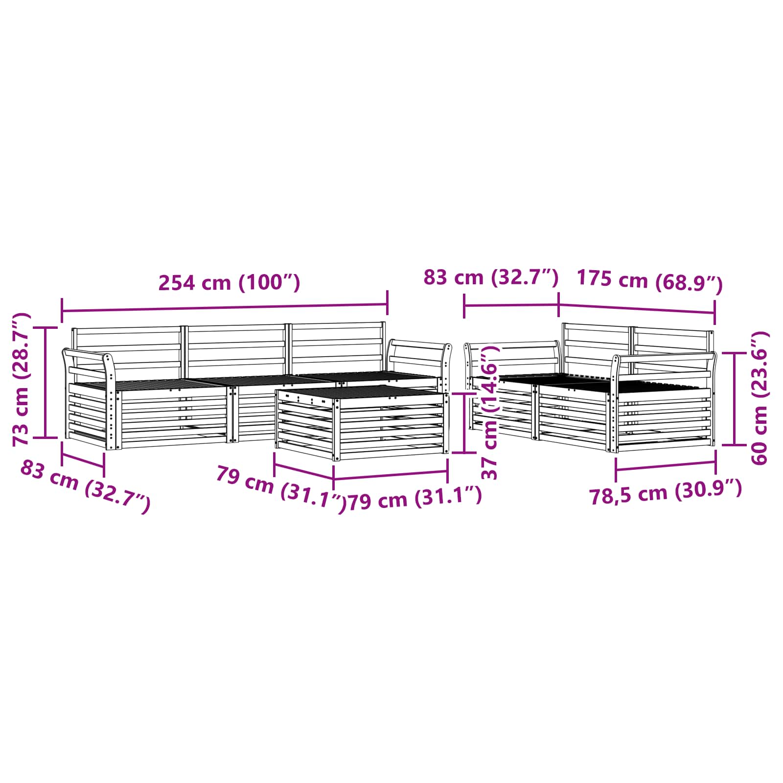 Zunanja garnitura za sedenje 6 pcs Naravna - slika 8