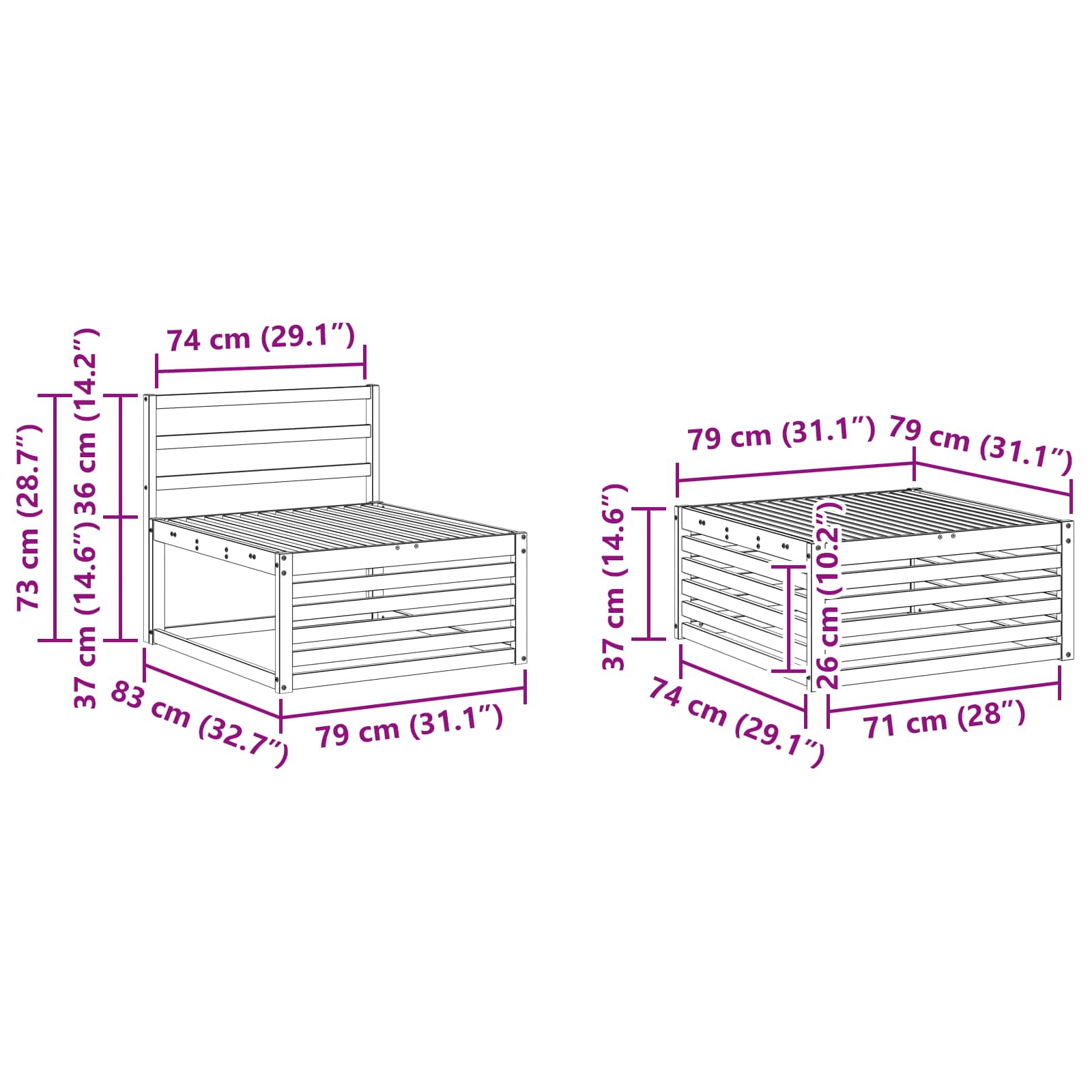 Zunanja garnitura za sedenje 6 pcs Naravna - slika 9