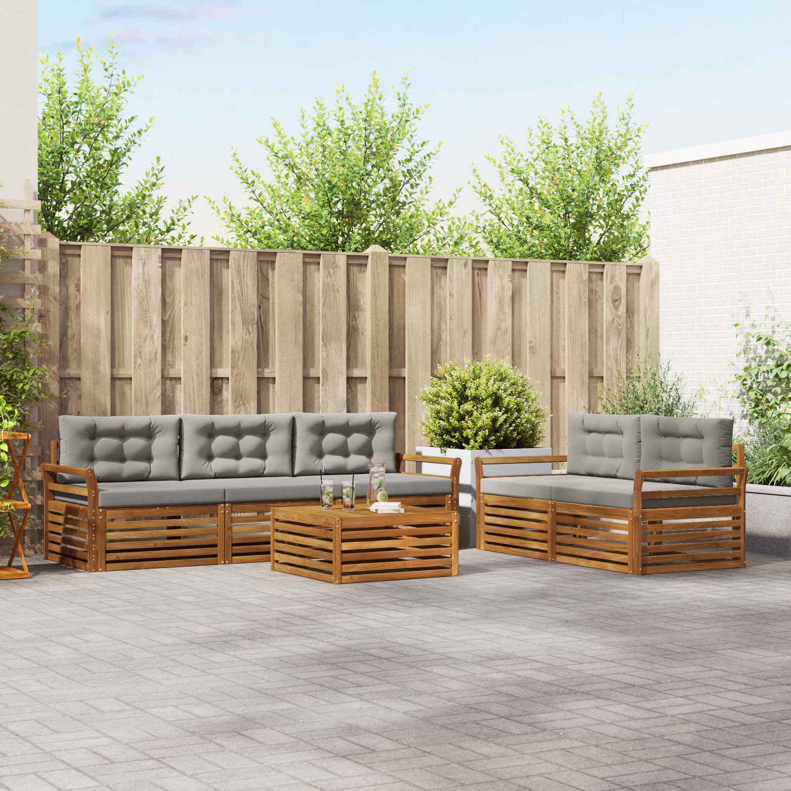 vidaXL Outdoor-Sofagarnitur mit Kissen 6 pcs Natürlich und Hellgrau