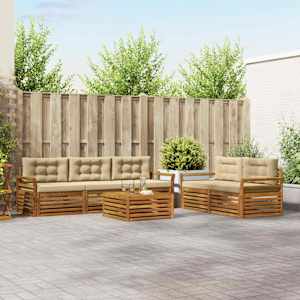 Zunanja garnitura za sedenje z blazino 6 pcs Naravna in bež