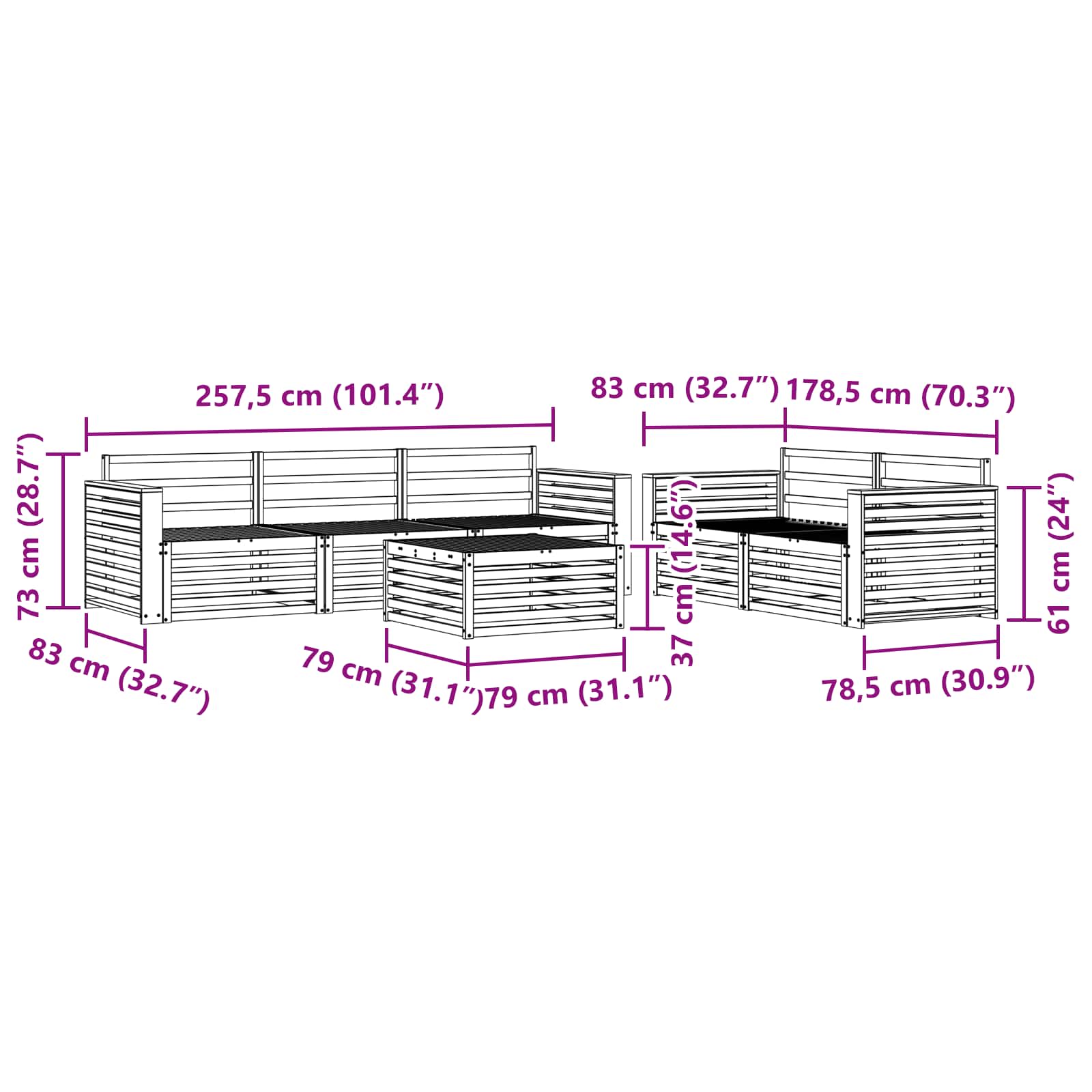 Zunanja garnitura za sedenje 6 pcs Naravna - slika 8