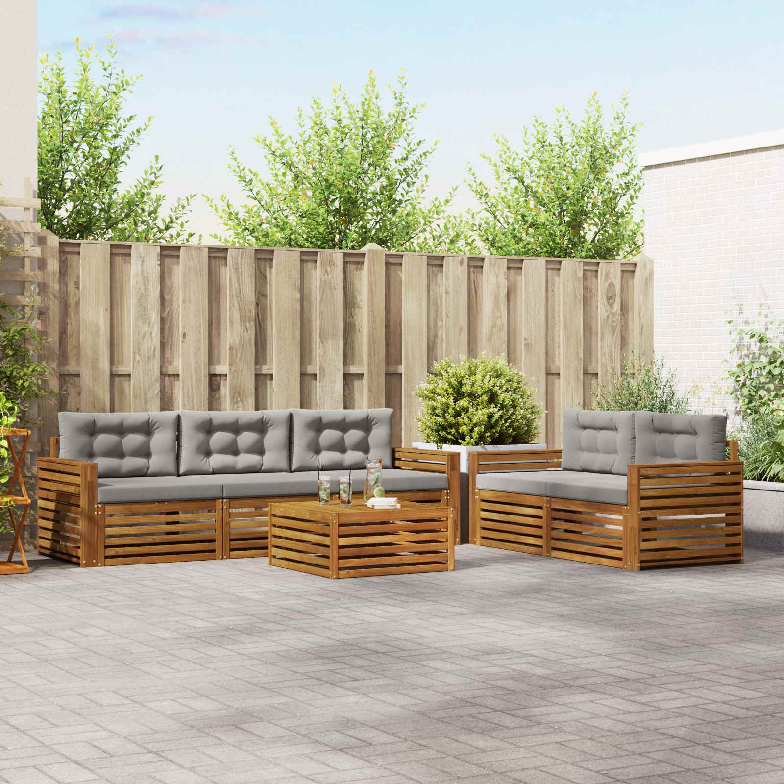 vidaXL Outdoor-Sofagarnitur mit Kissen 6 pcs Natürlich und Hellgrau