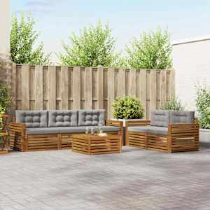 Zunanja garnitura za sedenje 6 pcs Naravna in svetlo siva