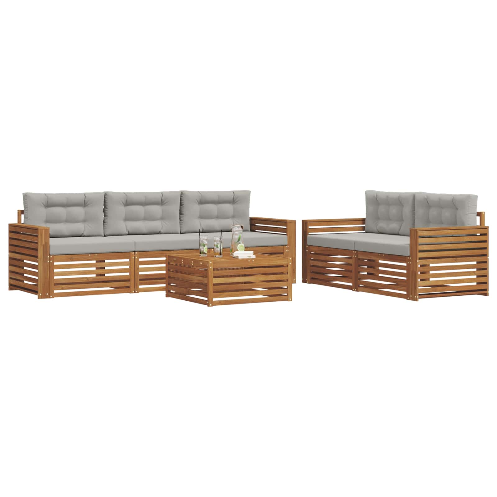 Thumbnail - vidaXL Outdoor-Sofagarnitur mit Kissen 6 pcs Natürlich und Hellgrau