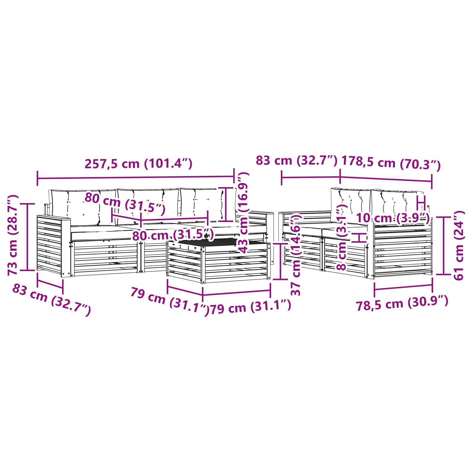 Zunanja garnitura za sedenje 6 pcs Naravna in svetlo siva - slika 7
