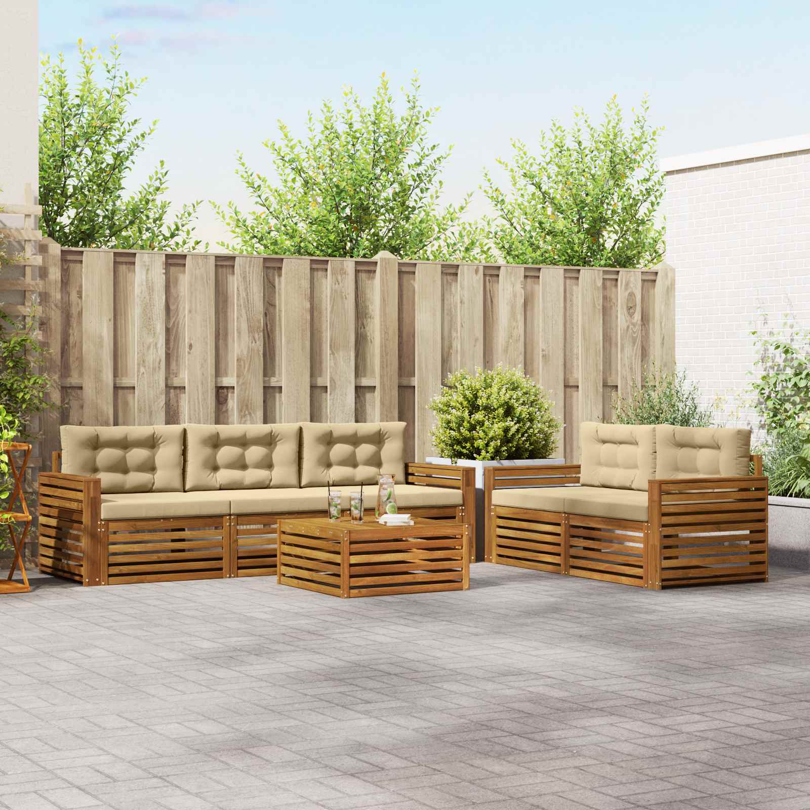 vidaXL Outdoor-Sofagarnitur mit Kissen 6 pcs Natur und Beige