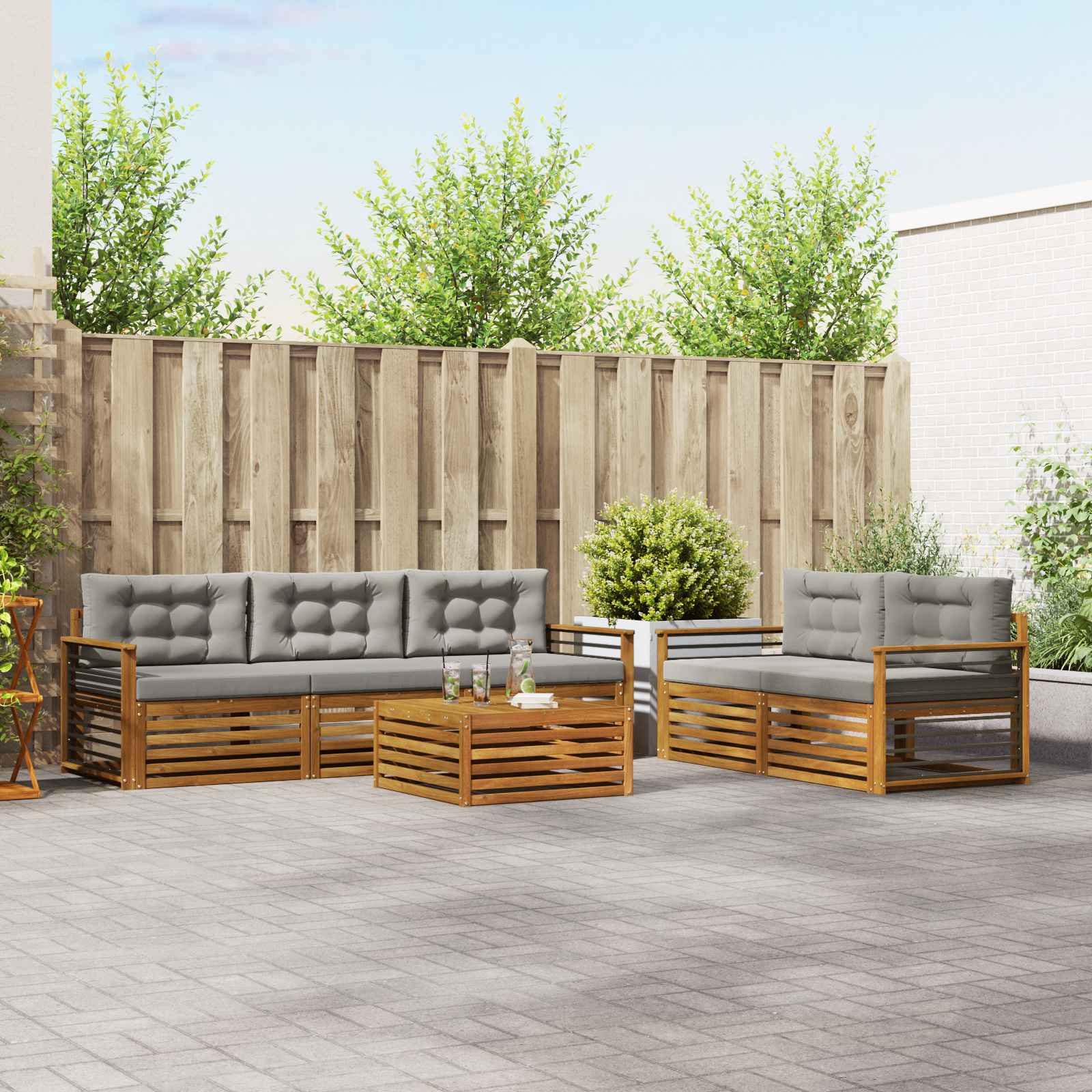 vidaXL Outdoor-Sofagarnitur mit Kissen 6 pcs Natürlich und Hellgrau