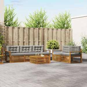 Zunanja garnitura za sedenje 6 pcs Naravna in svetlo siva