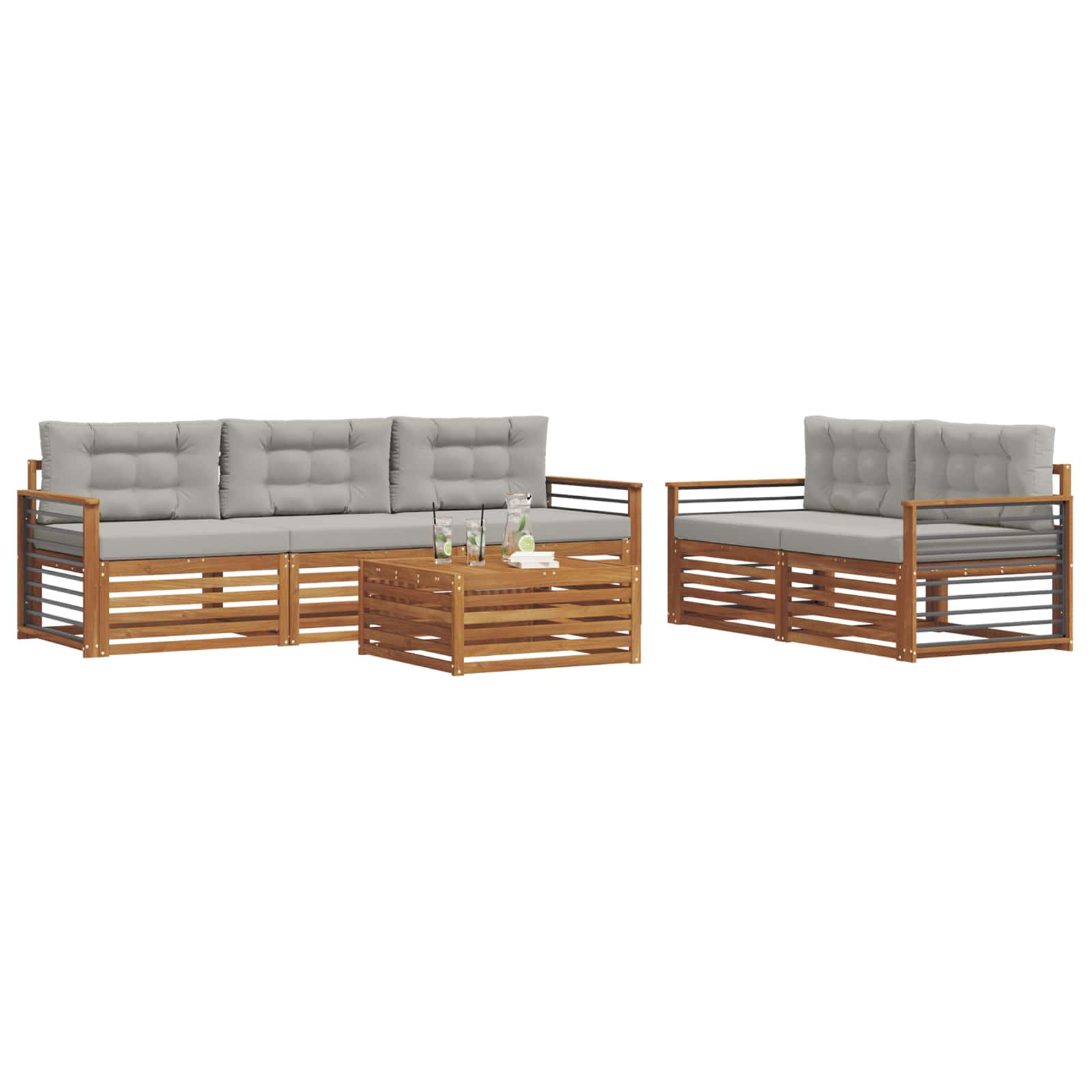 Thumbnail - vidaXL Outdoor-Sofagarnitur mit Kissen 6 pcs Natürlich und Hellgrau