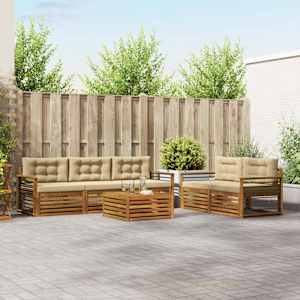 Zunanja garnitura za sedenje z blazino 6 pcs Naravna in bež