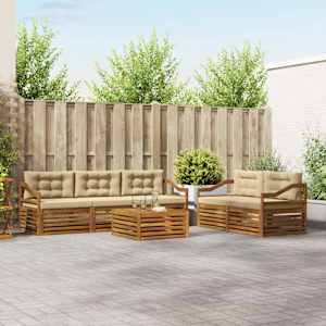 Zunanja garnitura za sedenje z blazino 6 pcs Naravna in bež