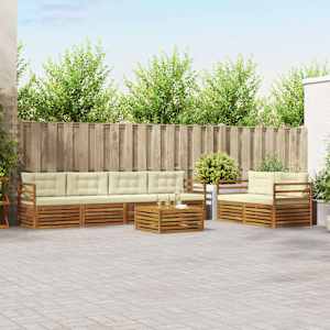 Zunanja garnitura za sedenje z blazino 7 pcs Naravna in smetana