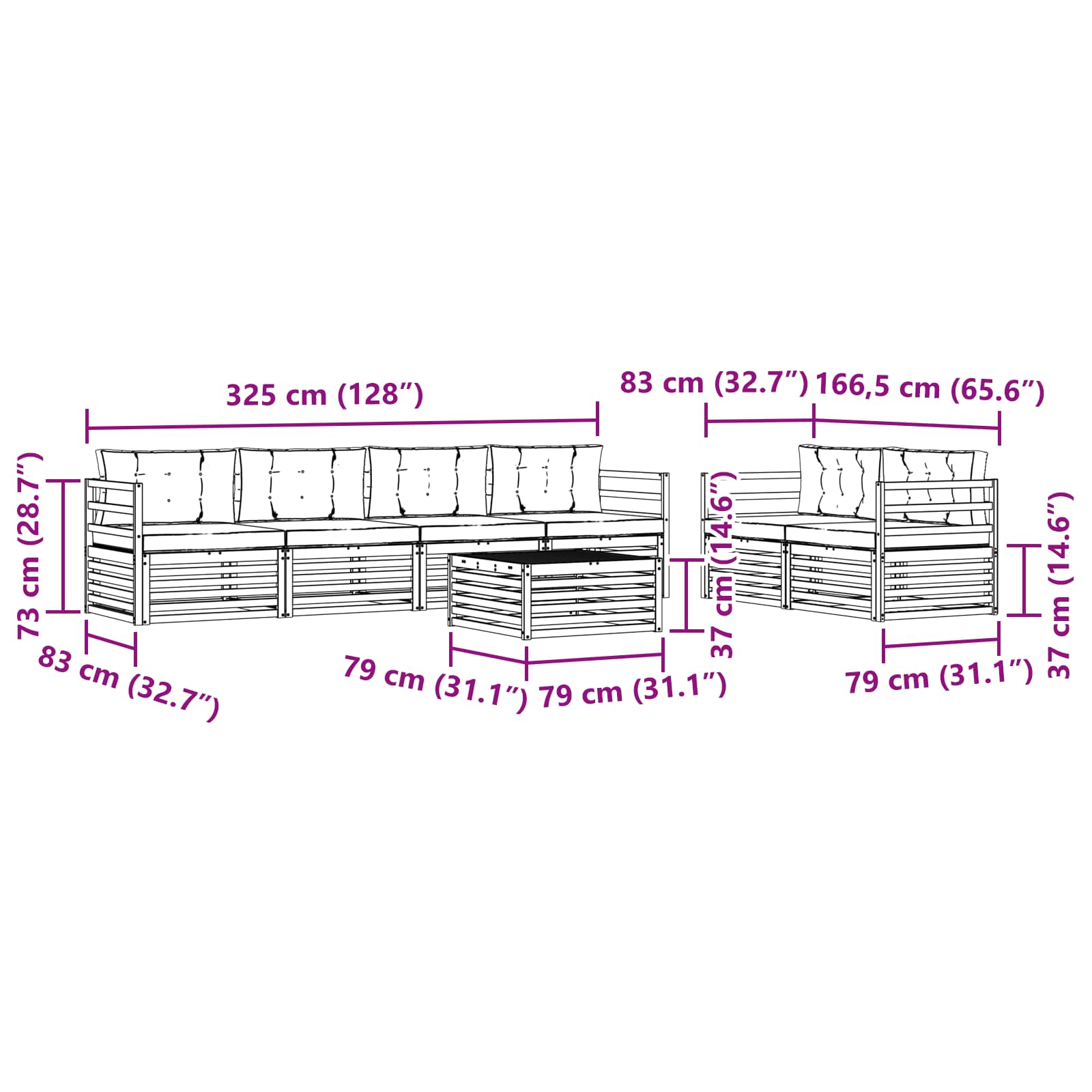 Zunanja garnitura za sedenje 7 pcs Naravna in svetlo siva - slika 7