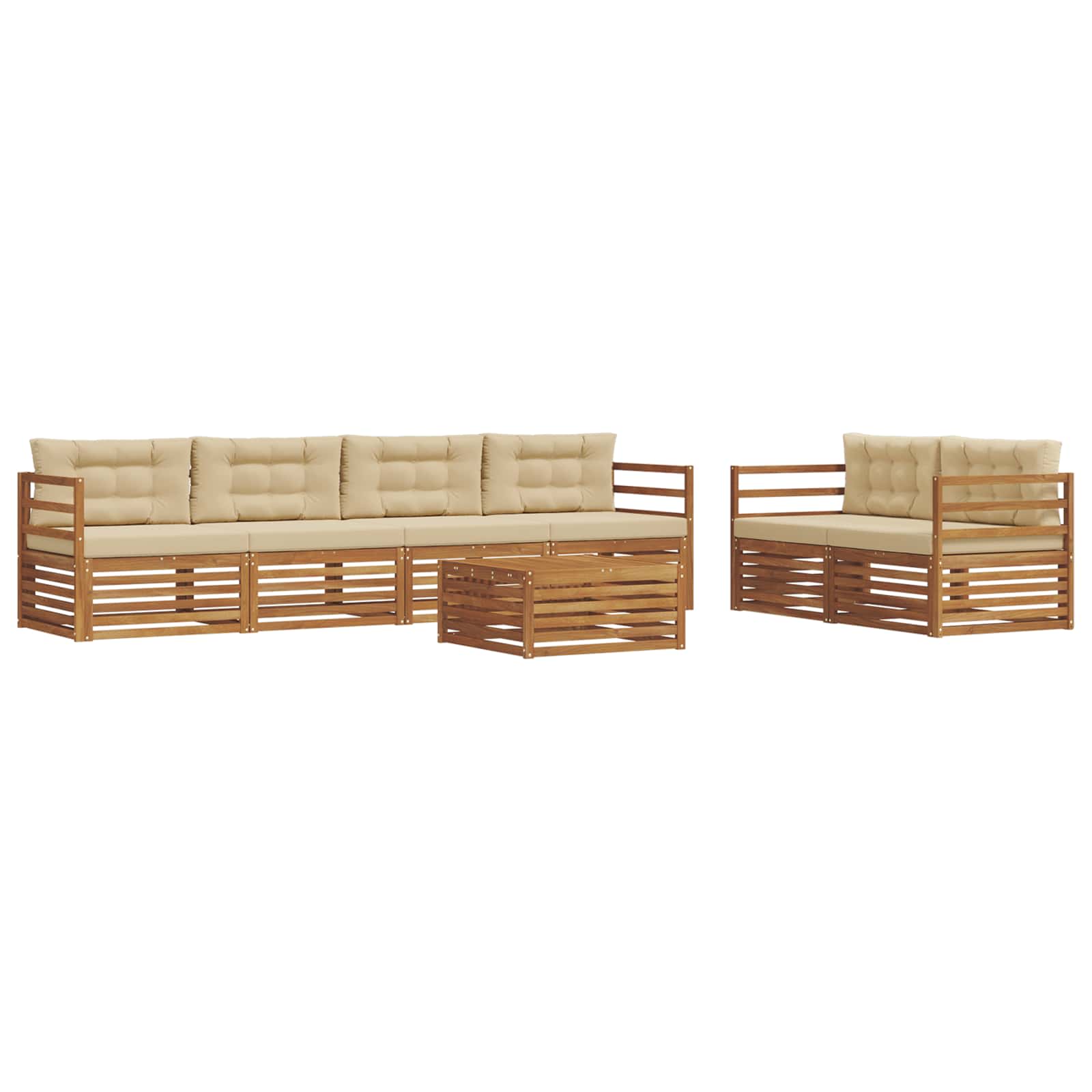 Zunanja garnitura za sedenje z blazino 7 pcs Naravna in bež - slika 2