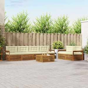 Zunanja garnitura za sedenje z blazino 7 pcs Naravna in smetana