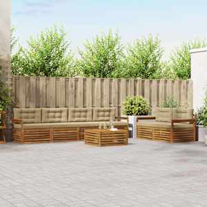 Zunanja garnitura za sedenje z blazino 7 pcs Naravna in bež