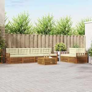 Zunanja garnitura za sedenje z blazino 7 pcs Naravna in smetana