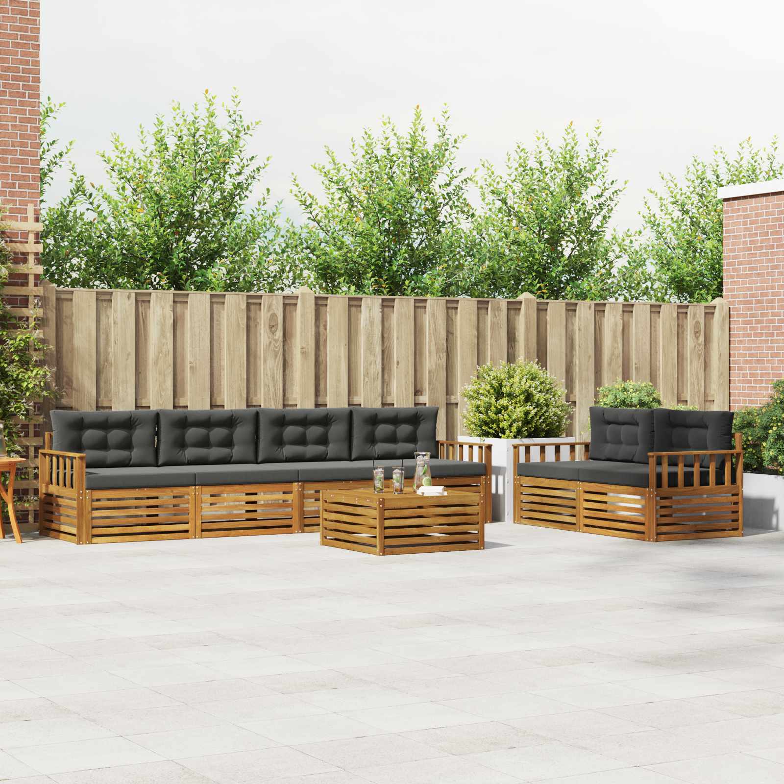 Buiten bankenset met kussen 7 pcs Natuurlijk en Antraciet