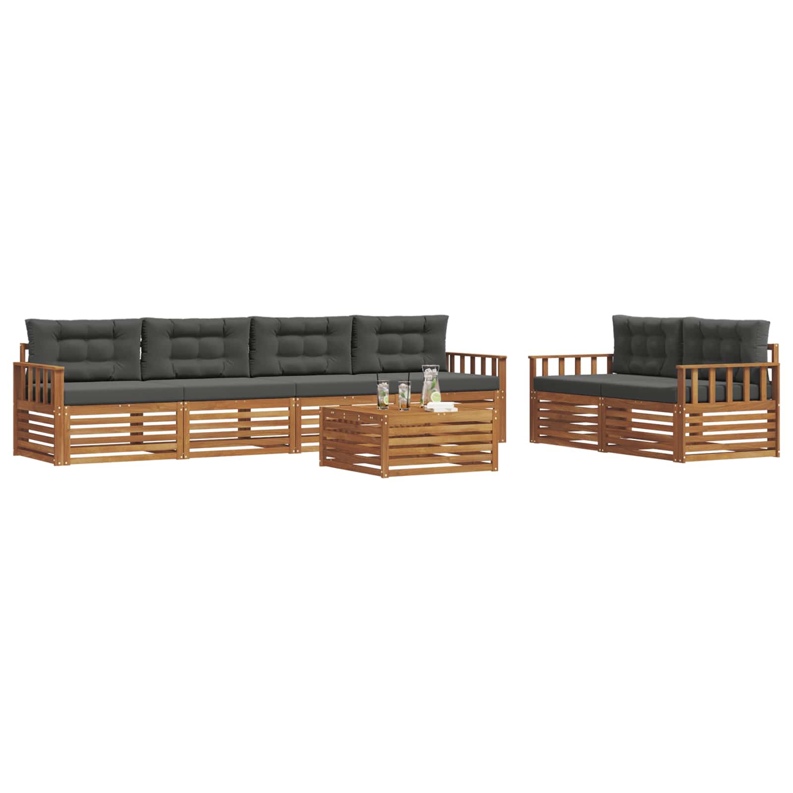 Buiten bankenset met kussen 7 pcs Natuurlijk en Antraciet - Afbeelding 3